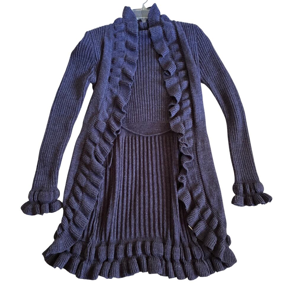 Elisabetta Collection Long Cardigan Womens Large Purple Ruffled Italy Sweater